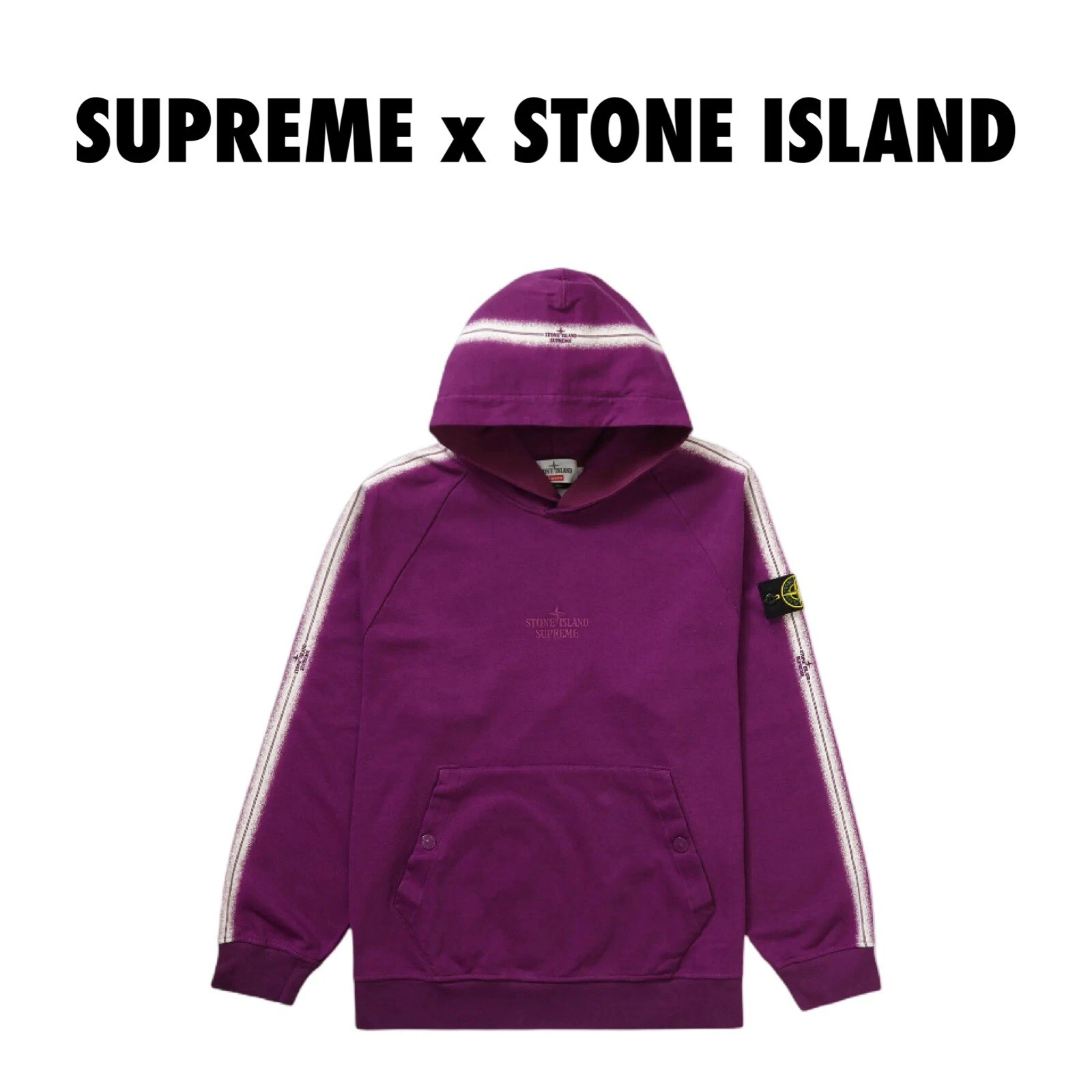 Sweat à capuche SUPREME SS22 x Stone Island rayé violet homme grand L