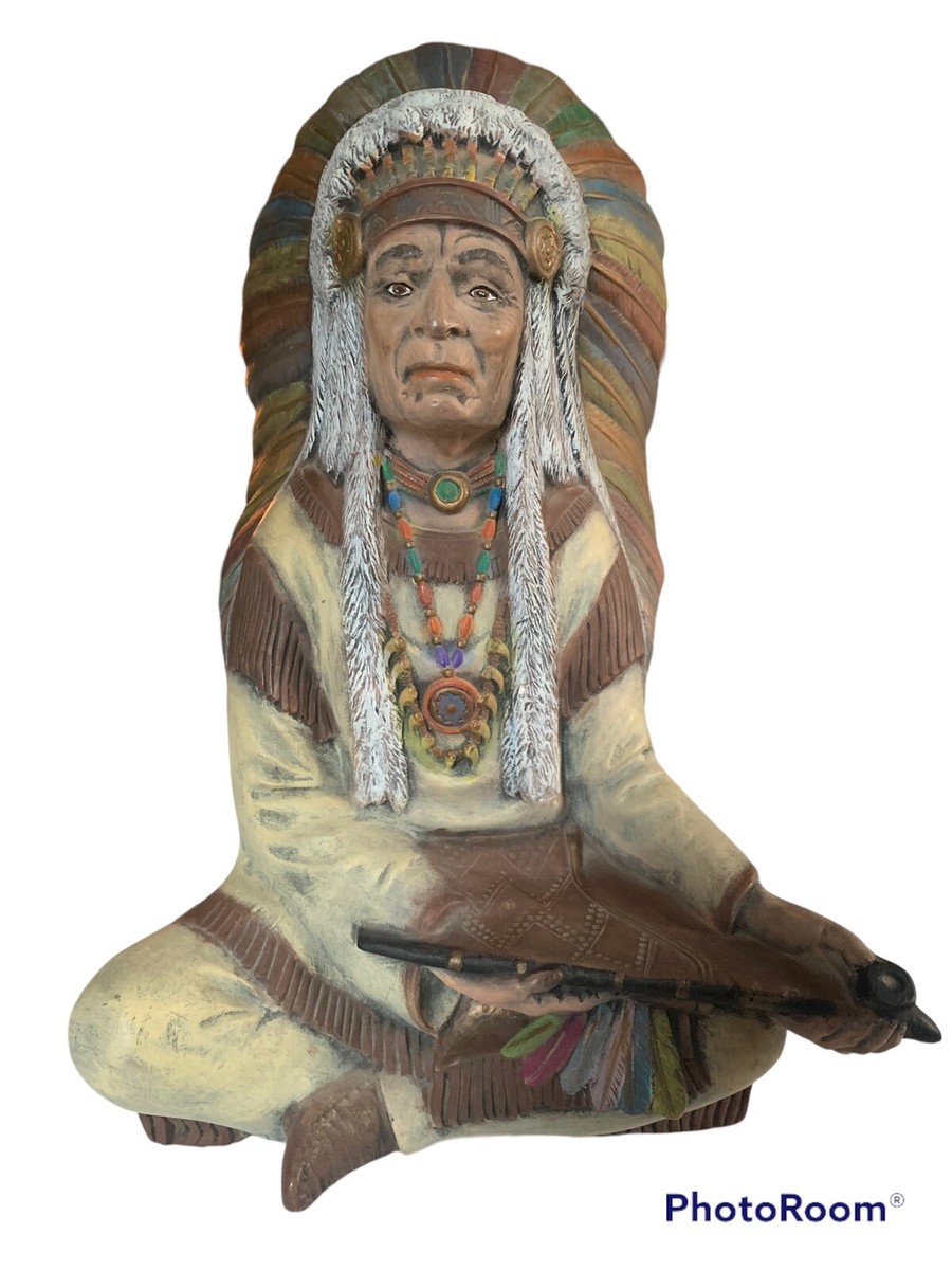 Statue of Native American Indian Chief with Peace Pipe 1978 Byron