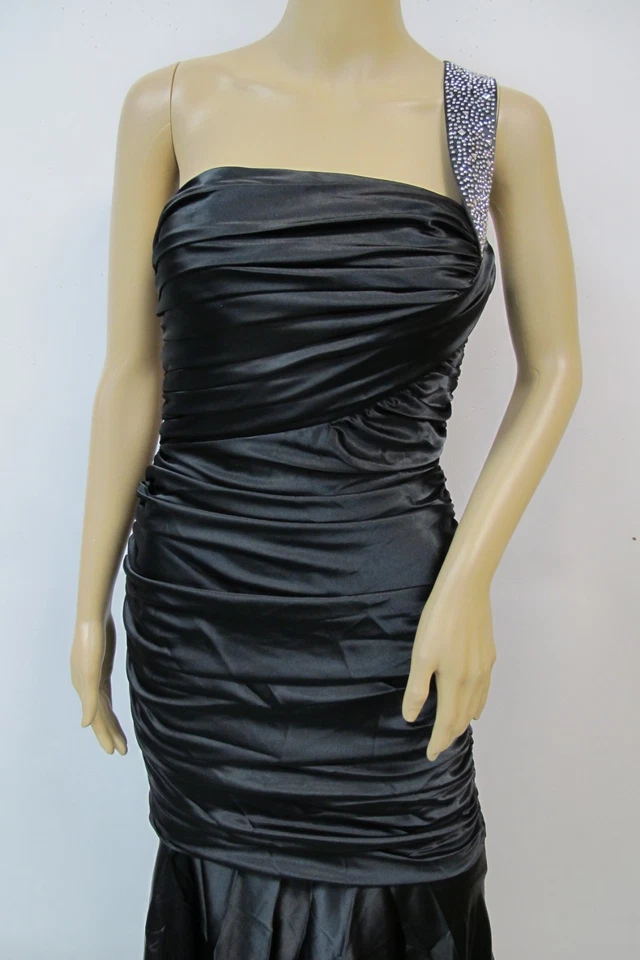 Vestido de lentejuelas Betsy & Adam satinado con un hombro de fiesta/cóctel cola de pescado talla 8 Foto 2 de 4