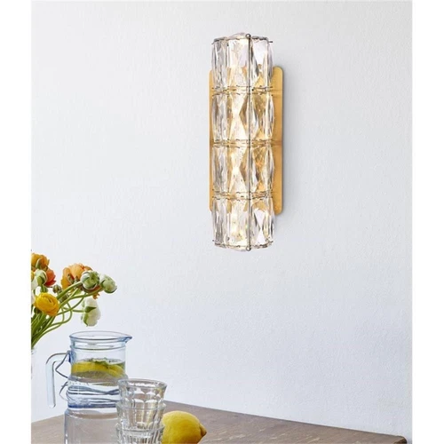 Elegant Lighting Valetta 12" Metal and Crystal LED Linear Wall Sconce in Gold - Picture 2 of 8
