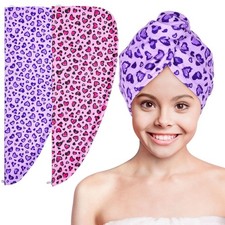 2 PCS Microfiber Hair Towel Wrap Kids Rapid Drying Button Turban Wet Wraps Gift
