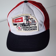Vintage Safeway Edmonton Trucking Trucker Hat Mesh Cap Snap Back Patch 80s Truck