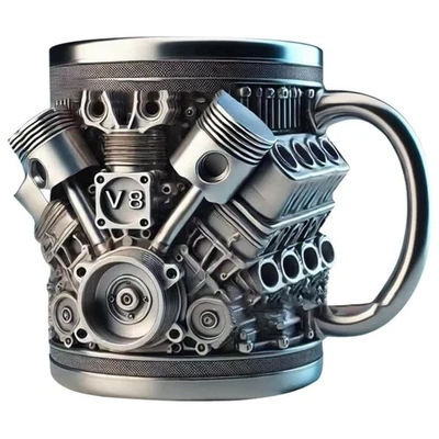SODIAL V8 Engines Stainless Steel Coffee Mug, Car Engine Coffee Cup with Insulated7067