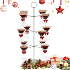 Cocktail Tree Stand for Parties Brunch,3 Tiers 12 Holders Drink Tower Wine Glass