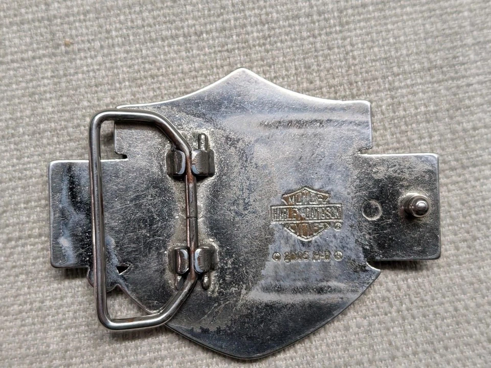 Y2K Vintage HARLEY DAVIDSON Hebilla Cinturón CROMO Moto ESCUDO Western Metal Foto 2 de 4