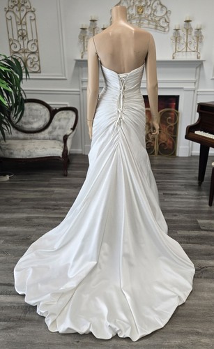 Morilee White Ruched Strapless Sweetheart Satin Corset Back Wedding Dress sz 10 - Picture 4 of 4