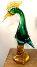 Vintage & Rare Murano Art Glass Bird Figurine Teal Green Gold Sommerso MCM Ji Co