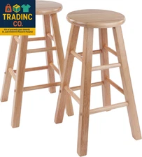 Element 2-Piece 24In Counter Stool Set, Natural Finish, Solid Wood, Modern Desig