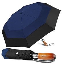 Large Compact Golf Umbrella - Oversized Auto Open Close Folding 02.Dark Blue