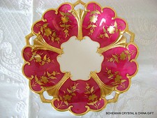 VG GERMAN JLMENAU GRAF HENNEBERG ROYAL RUBY RED FLORAL PORCELAN CANDY FRUIT BOWL