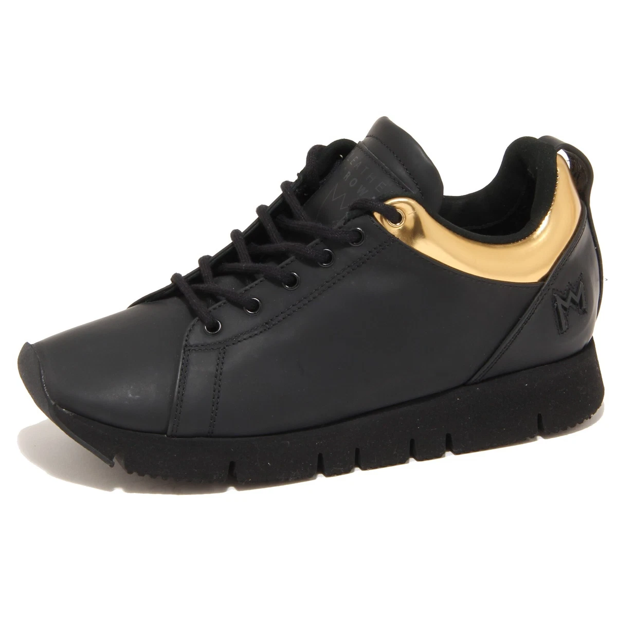 7953N sneaker LEATHER CROWN nero oro scarpe donna shoes women