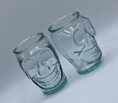 Vidrios San Miguel Set Of 2 Clear 100% Recycled Glass 5  SKULL Drinking Glasses