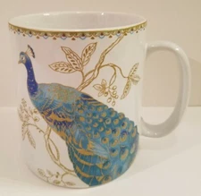 222 Fifth Peacock Garden Jumbo Porcelain Coffee or Tea Mug Turquoise Gold 