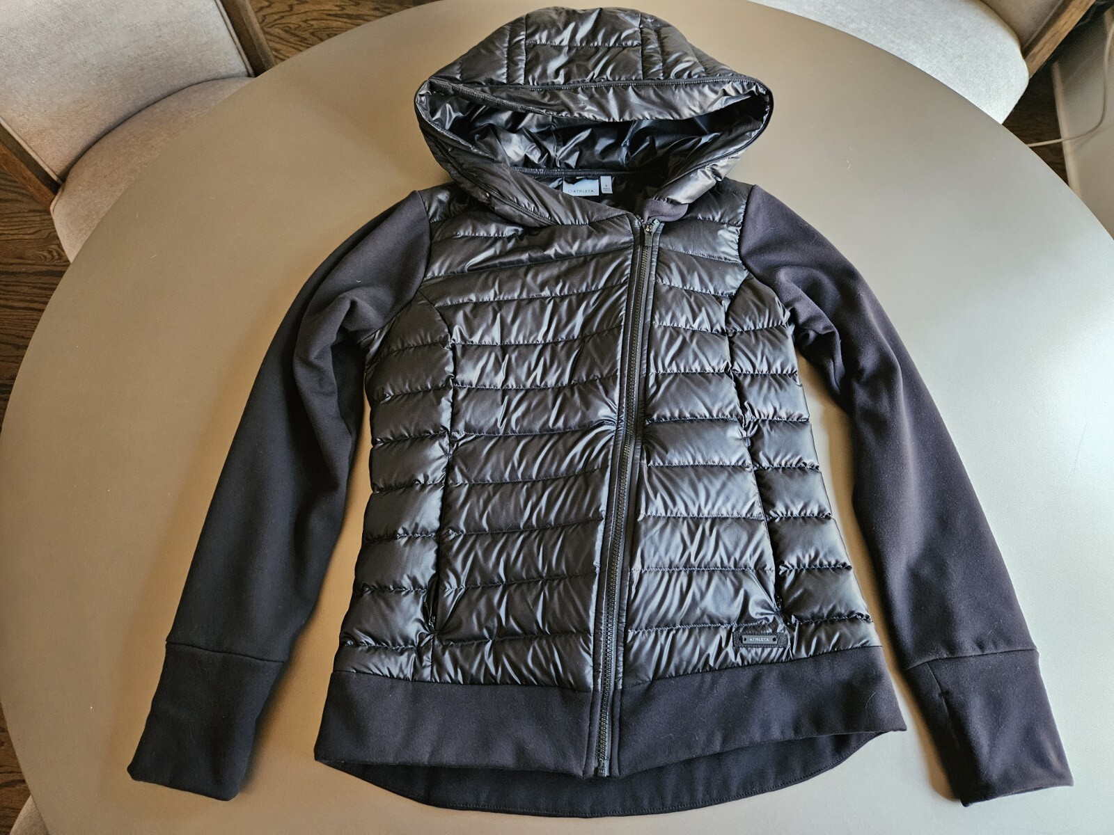 Athleta Black Down And Cotton Asymmetrical Hooded Jacket Size Small eBay