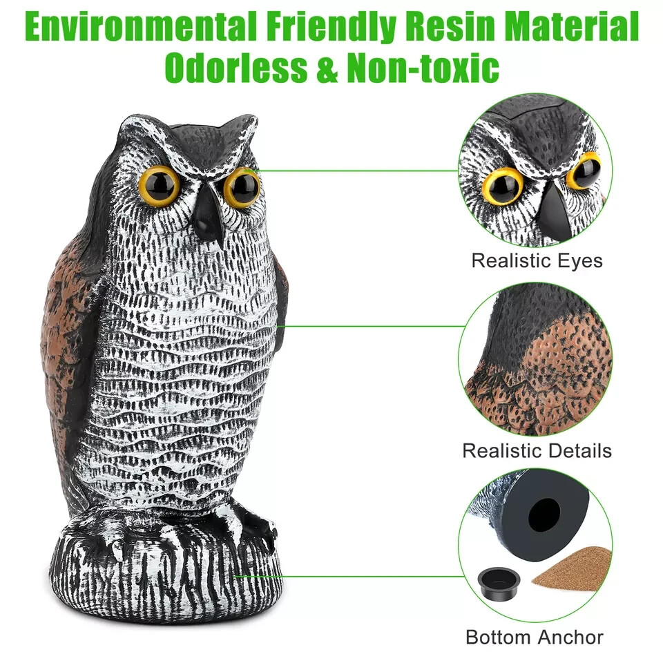 Owl Decoy Statue Protect Garden Yard Scare Birds Away Pigeon Repellent