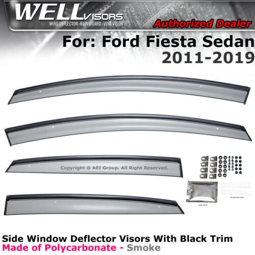 WELLvisors For Ford Fiesta 11-19 Sedan Deflector Guards Window Visors Black Trim - Picture 1 of 11