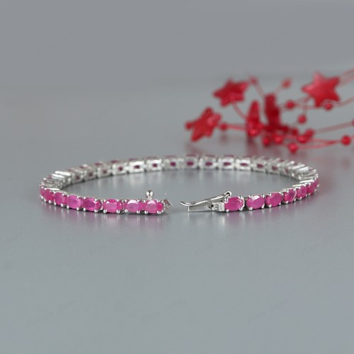 Natural Ruby Tennis Bracelet 925 Sterling Silver Bracelet Gemstone Bracelet - Picture 3 of 6