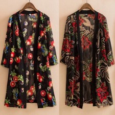 Lady Lace Sheer Cardigans Floral Oversize Long Kimono Open Front Ethnic Fashion