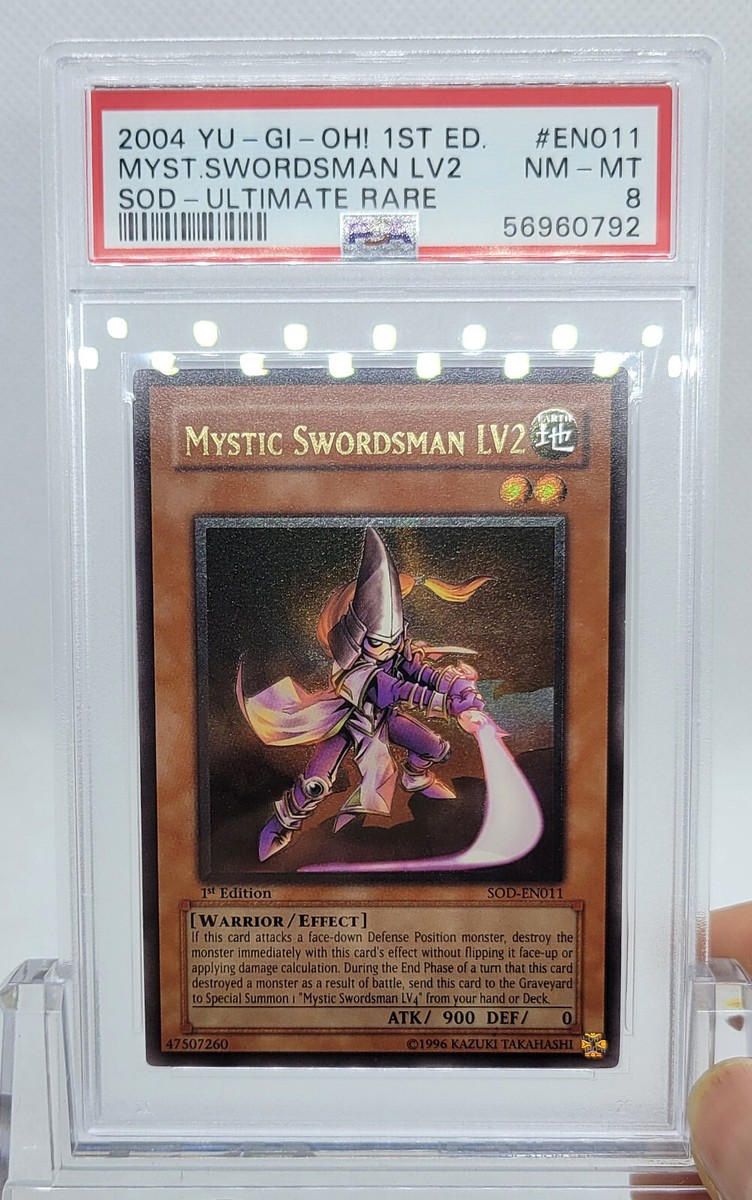 YUGIOH 1ST ED SOD-EN011 MYSTIC SWORDSMAN LV2 ULTIMATE RARE PSA 8