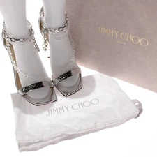 Jimmy Choo NWB Neena 100 Wrap Heels w/ Chains & Crystals Size 37 US 7 in Silver