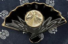 CHOKIN ART Fan-Shaped Plate - 24kt Gold & Silver Painted - Made In JAPAN (P)