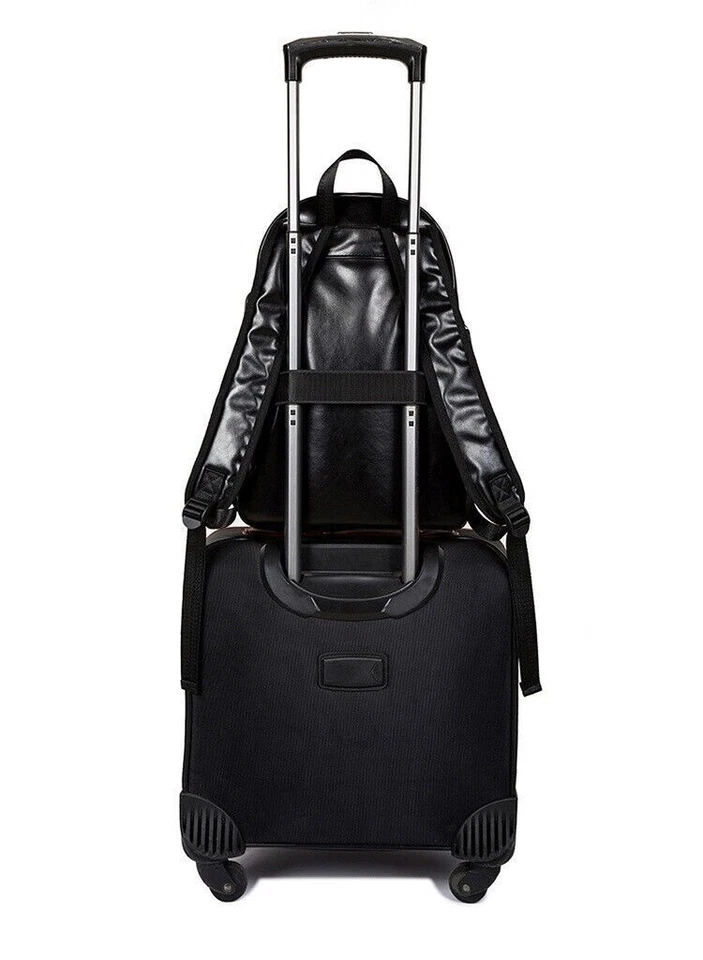 Mochila de couro empresarial masculina impermeável laptop escola esportes bolsa de viagem - Imagem 3 de 4