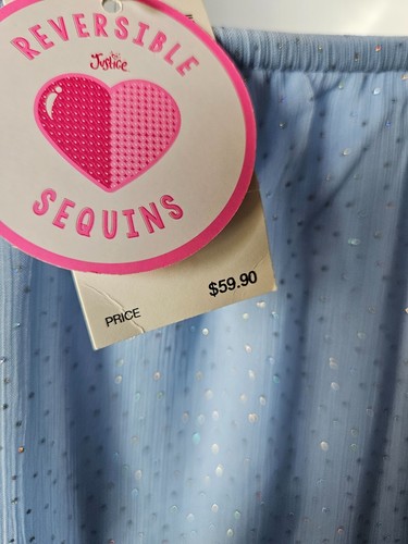 NWT Reversible Justice Sequins and Tulle Light Blue Girls Dress size 16 - Picture 6 of 6