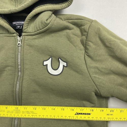 y2k true religion Hoodie Full Zip Green Jacket Sherpa Lined Boys Youth XL 18/20 - Picture 8 of 10