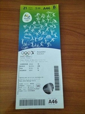 Used Ticket Olympic 2016 Rio A46 Basketball Bronze Final Australia - Spain 2