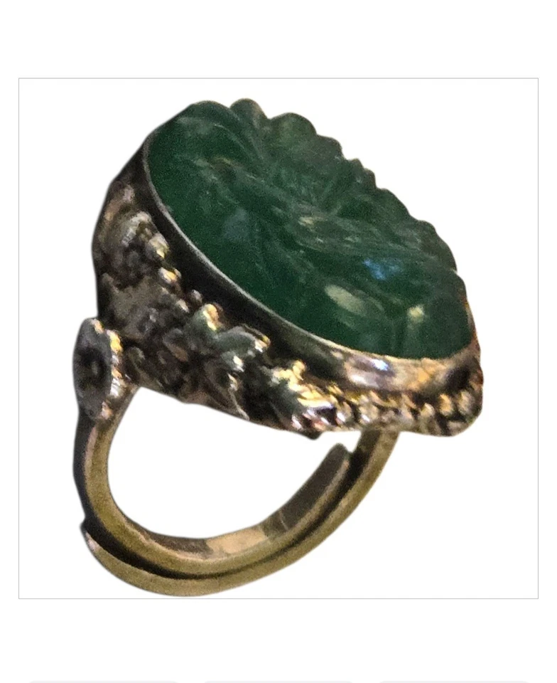 Anillos de calcedonia tallados a mano vintage de plata esterlina de exportación china tardía de los años 70 talla 7 Foto 4 de 4
