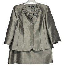 Kasper 2 Piece Blazer Jacket Skirt Suit Set Size 12 Petite Shimmery Champagne