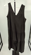 Quince Women 100% Organic Cotton Gauze Tiered Maxi Dress Black L