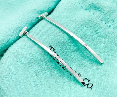 Tiffany & Co. 18K Weißgold T Draht Stab lange Ohrhänger
