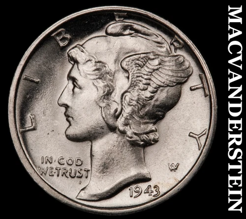 1943-D Silver Mercury Dime-Super Choice Gem Brilliant Unc No Reserve #G7535