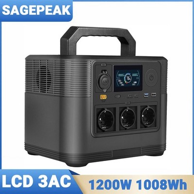 Portable Powerstation 1200W 1008Wh LCD-Anzeige Mobiles Energiesystem für Camping