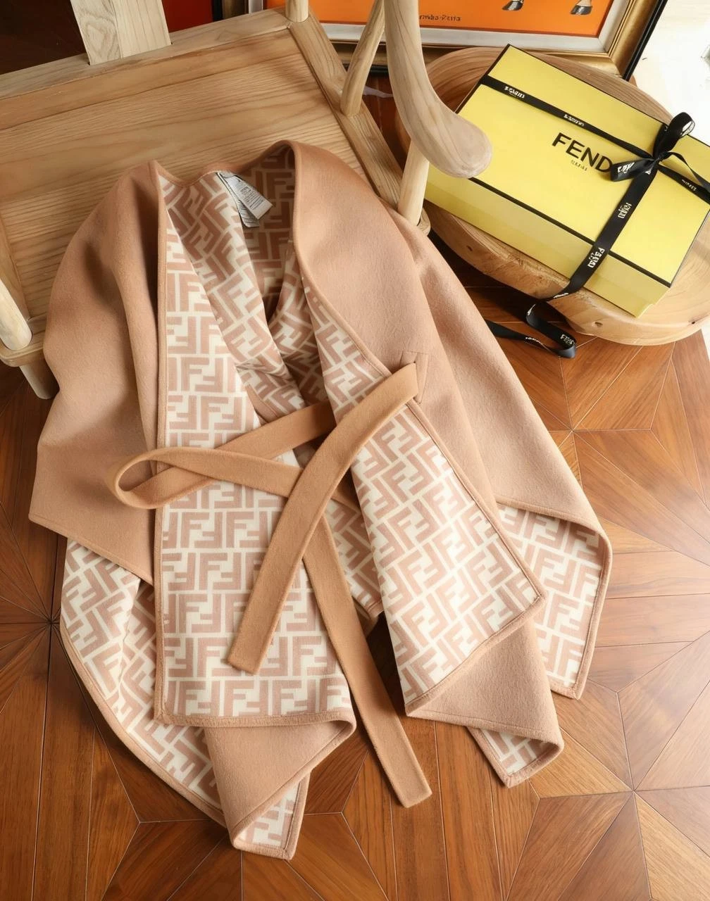 Luxury Double-Sided 100% Cashmere Cape Poncho with Belt FF Style 130x130cm
