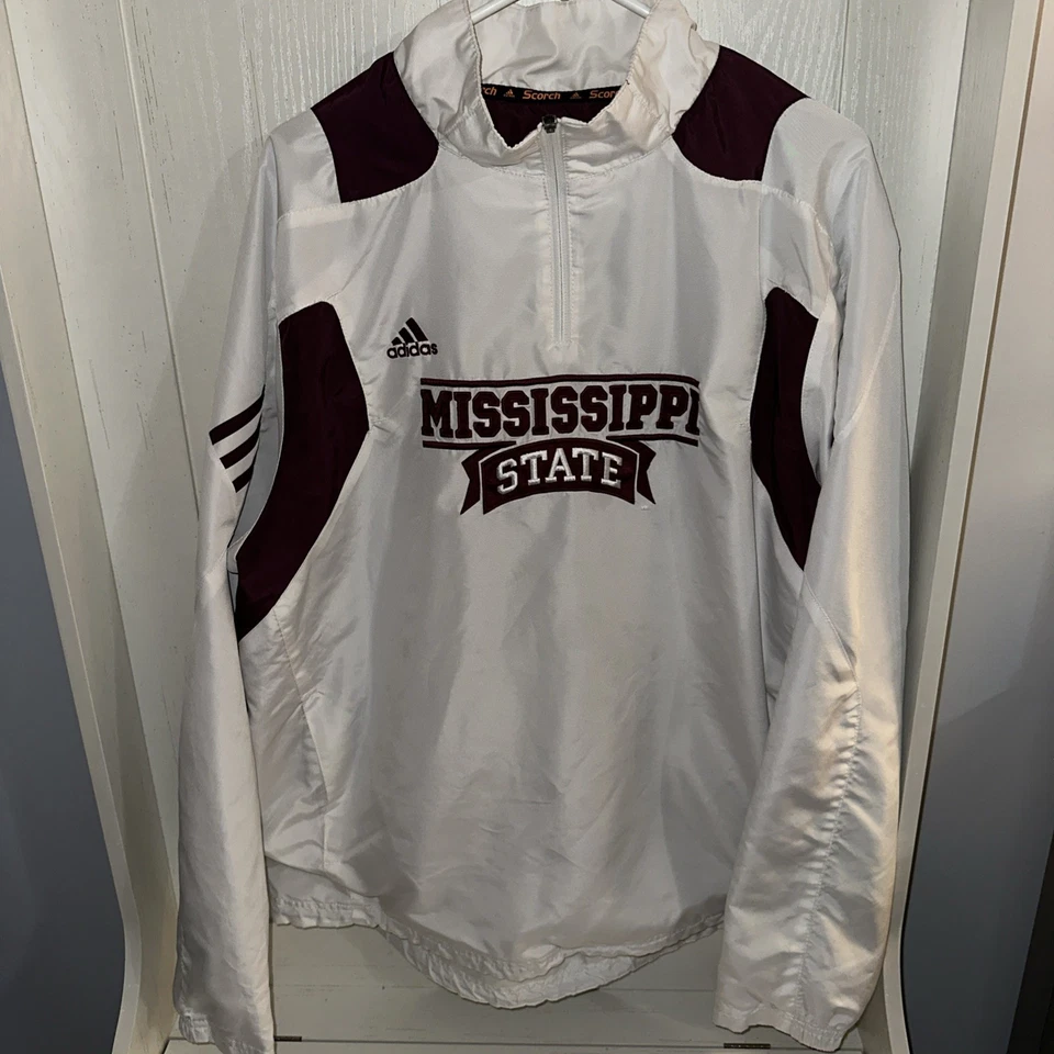 ADIDAS Mississippi State Mens Scorch Climaproof Pullover Jacket 1/4 zip Large - Image 2 of 4