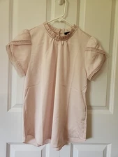 J Crew Blouse XS Tulip Sleeve Ruffle Neck Blouse Light Pink 