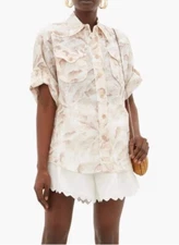 Zimmermann Super Eight Leaf Print Safari Shirt - Size 0