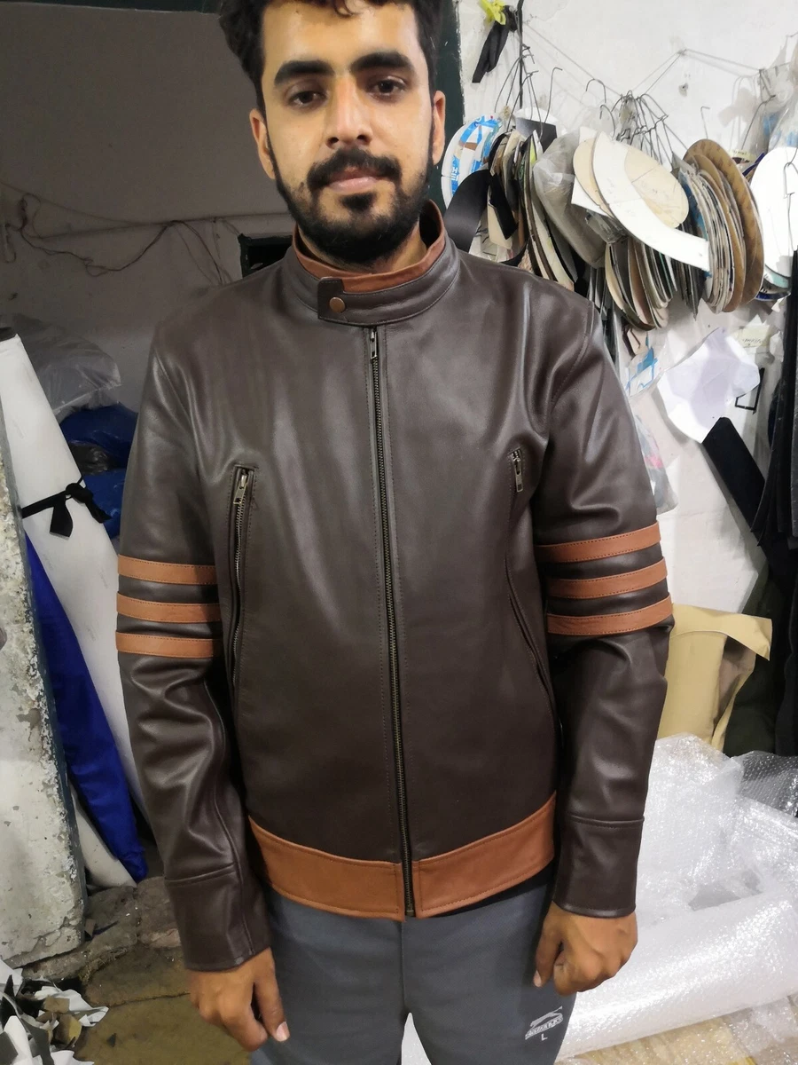 X Men Origins Wolverine Logan Genuine Real Buffalo Sheep Leather Jacket All Size