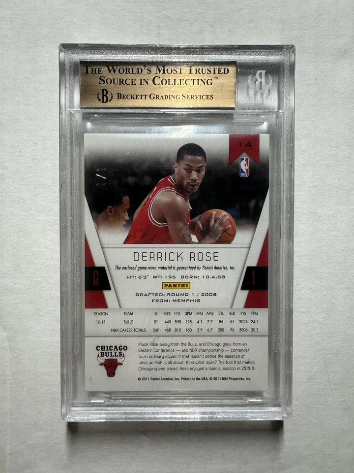 Derrick Rose 2010-11 Panini Totally Certified Black Materials Prime 1/1 BGS 9.5 - Image 2 of 2