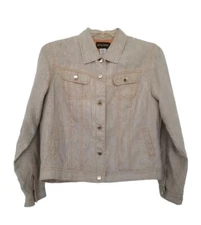 Vintage Metrostyle 100% Linen Trucker Jacket Size 14 Button Up Career Office.