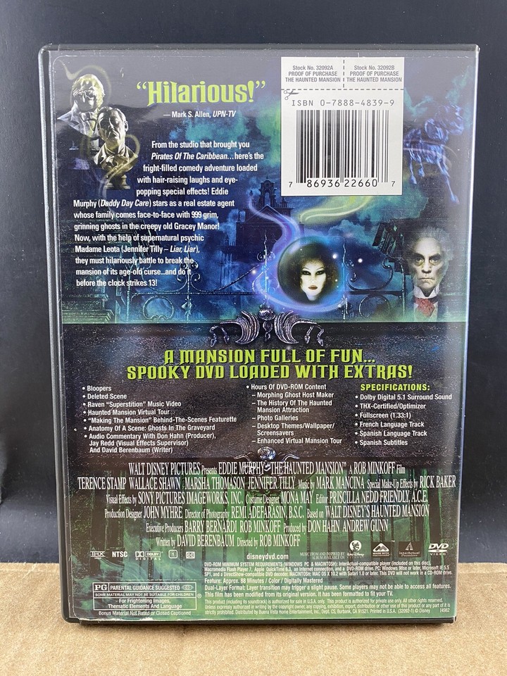 The Haunted Mansion Full Screen DVD MULTIPLE DVD'S SHIP FREE! eBay