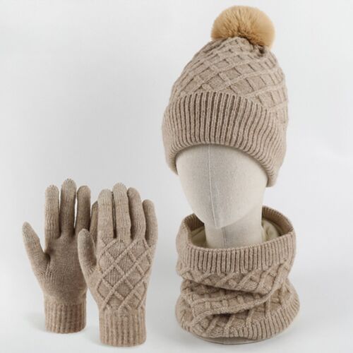 Soft Warm Fuzzy Cozy Unisex Winter Beanie Pom Pom Hat, Scarf and Gloves Set - Picture 5 of 15