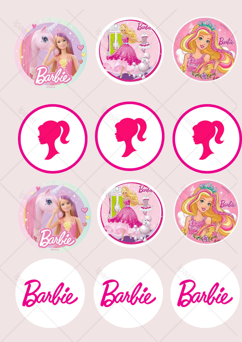 Barbie Themed Pre Cut Edible Cupcake Toppers 12 x 2