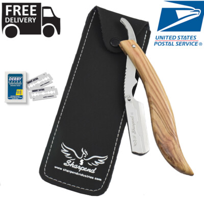 Stainless Steel Handle Straight Edge Barber Razor Folding Shaving Knife&10 Blade