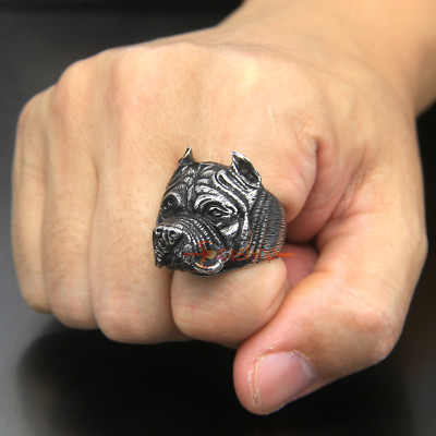 Pitbull Pit Bull Dog Pet Animal Stainless Steel Men Biker Rocker