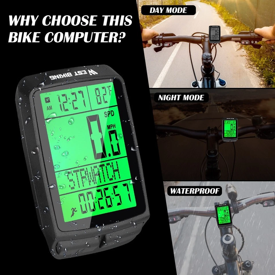 WEST BIKING Waterproof Wireless Bike Computer LCD Digital Speedometer Odometer - Image 4 of 4