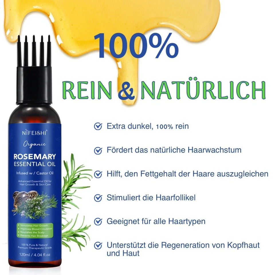 Rosmarinöl Rizinusöl Ätherisches Öl Haarwachstum Kopfhaut Haarpflege Hautpflege - Bild 3 von 4