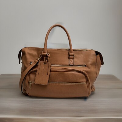 Sole Society Brown Vegan Leather Weekender Bag Gold Accents